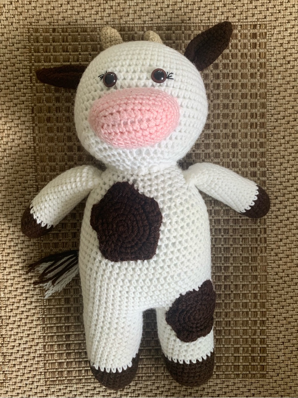 Crochet Handmade White and Brown Cow Plush Toy
